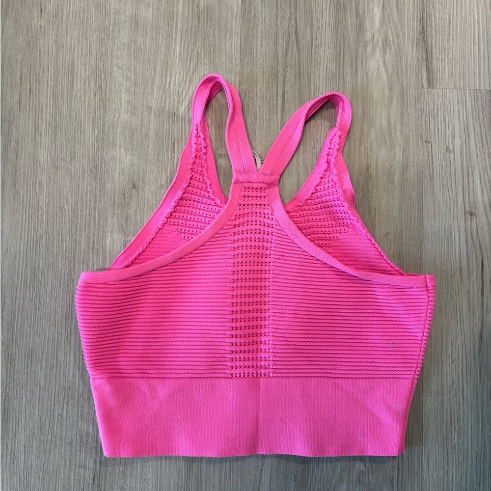 Adam Selman Sport Rib Knit Pointelle Crop Tank in bubblegum pink - Picture 3 of 6